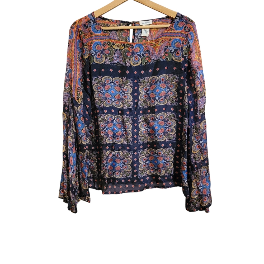 Sundance Blue Paisley Bell Sleeve Boho Blouse